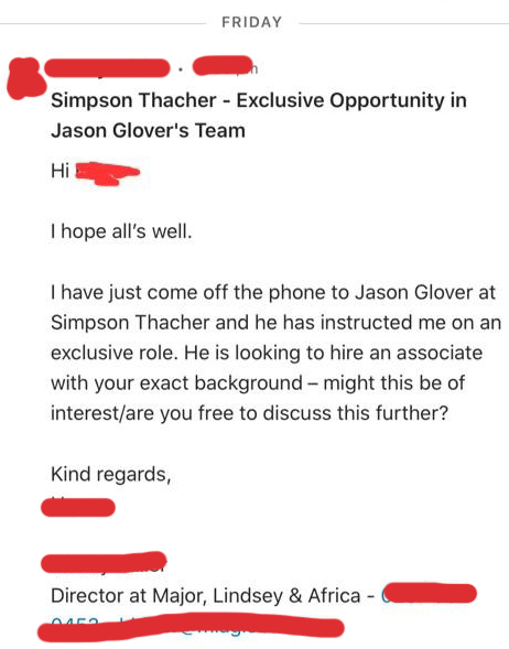 legal recruiter simpson thacher message